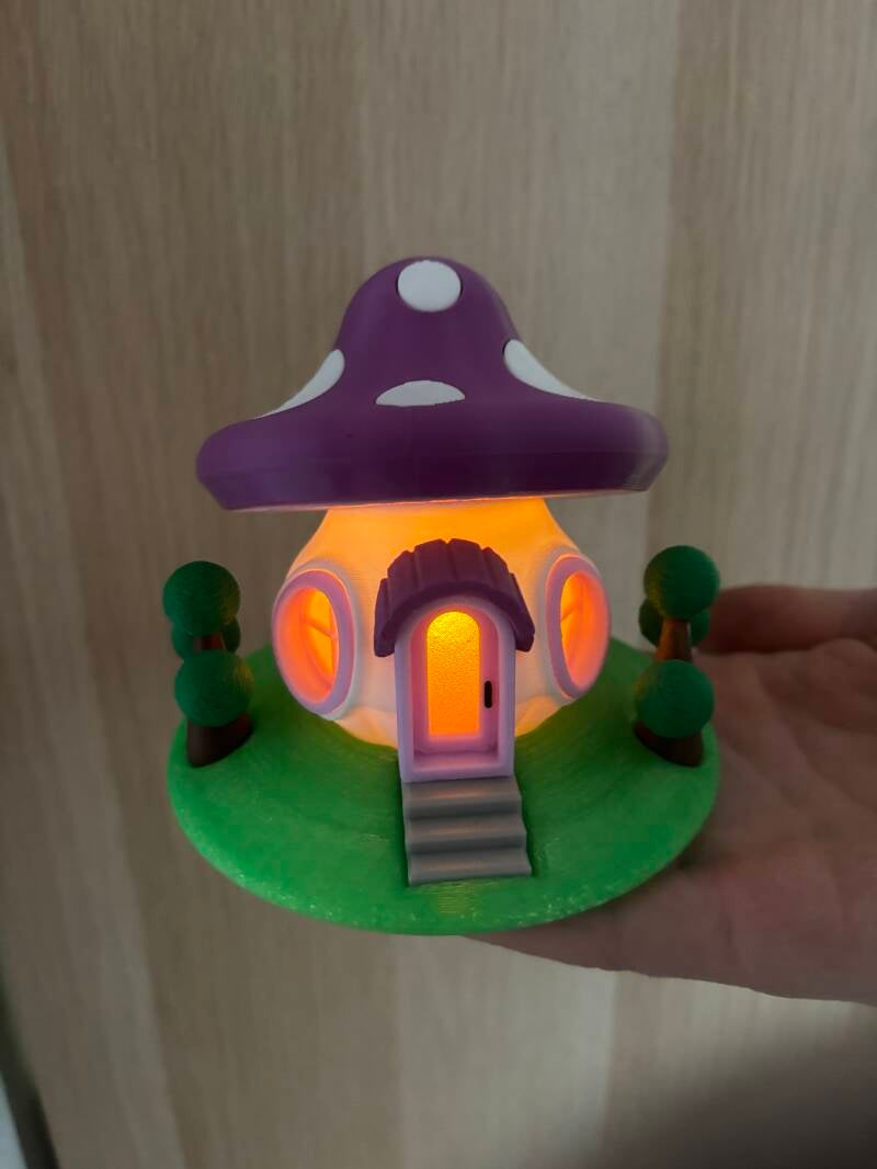 Pilzhaus Teelichthalter aus 3D-Druck – LED Häuschen, PLA, 10 cm hoch, 12 cm Durchmesser