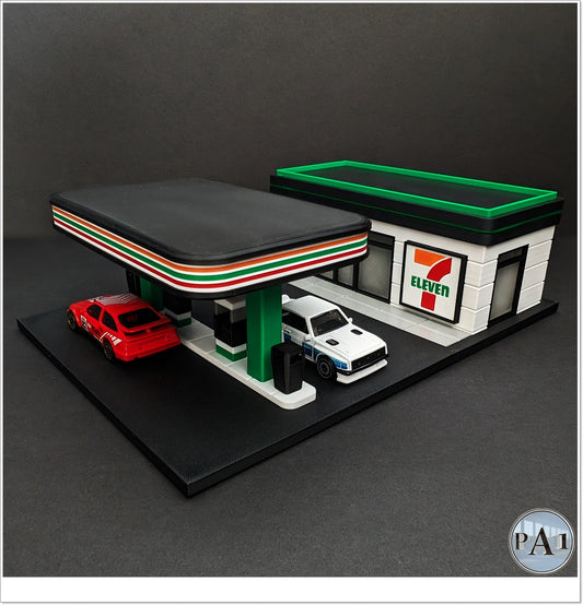 7-Eleven Tankstelle – 3D-gedruckte Auto-Deko Szenerie