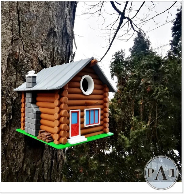 Vogelhaus Blockhütte | Wetterfestes Vogelhaus aus dem 3D Druck | Rustikale Garten Deko | Futterhaus | Wunschfarbe