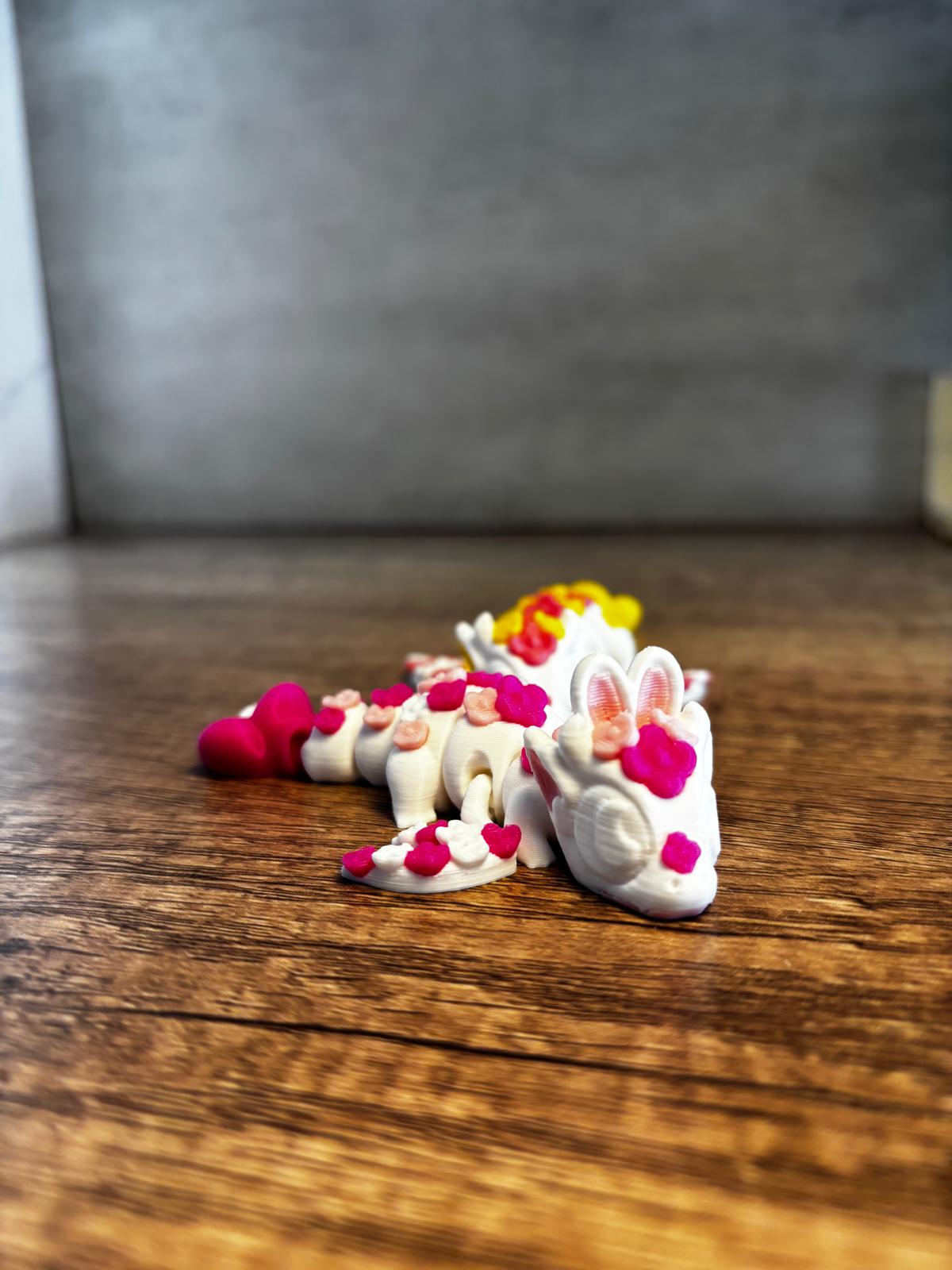 Flexi Drache Figur süß | beweglicher 3D Druck Drache | Kawaii Geschenk | Fidget Toy | mit oder ohne Hasenohren | Wunschfarbe