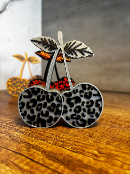 Kirschen Deko 3D Druck | Leopard Muster | Sommer Deko | Tischdeko modern | Geschenkidee | Wunschfarbe | Kirsch Deko Figur