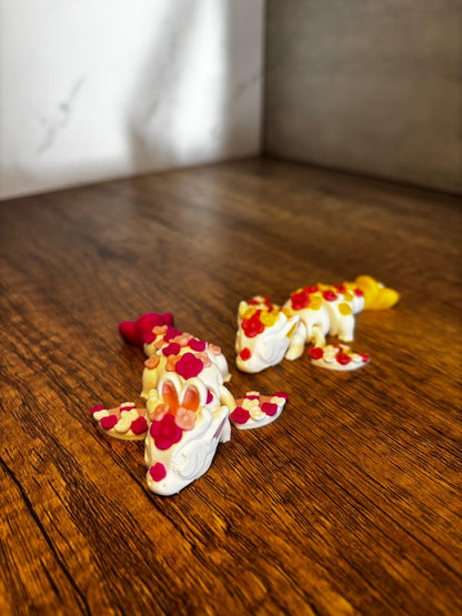 Flexi Drache Figur süß | beweglicher 3D Druck Drache | Kawaii Geschenk | Fidget Toy | mit oder ohne Hasenohren | Wunschfarbe