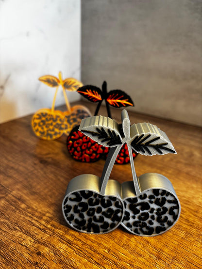 Kirschen Deko 3D Druck | Leopard Muster | Sommer Deko | Tischdeko modern | Geschenkidee | Wunschfarbe | Kirsch Deko Figur