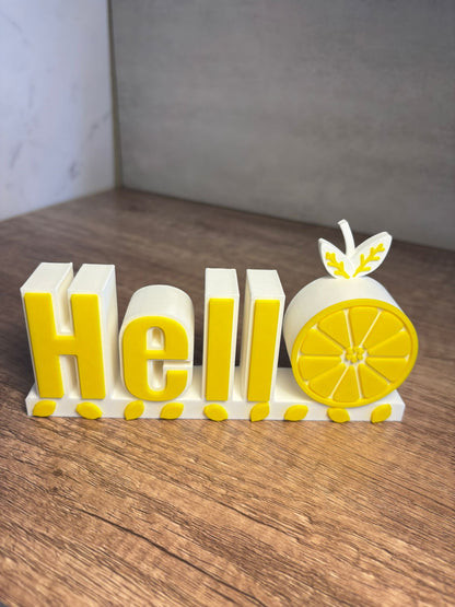 Hello Schild Zitronen Deko | Sommer Deko 3D Druck | Tischdeko modern | Lemon Decor | Geschenkidee | Wunschfarbe | 16 cm