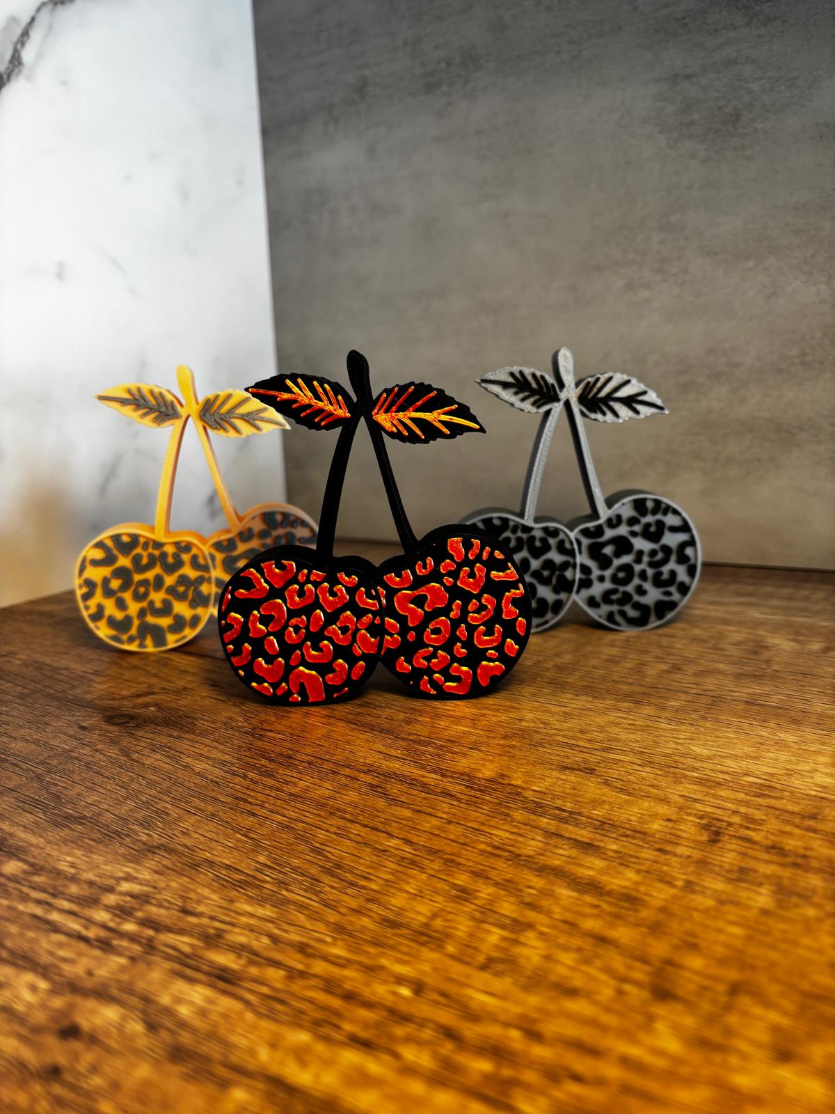 Kirschen Deko 3D Druck | Leopard Muster | Sommer Deko | Tischdeko modern | Geschenkidee | Wunschfarbe | Kirsch Deko Figur
