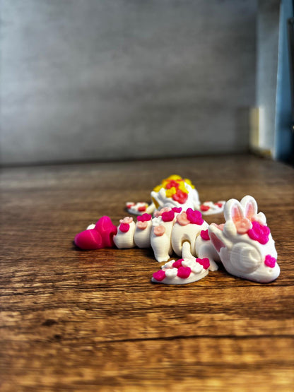 Flexi Drache Figur süß | beweglicher 3D Druck Drache | Kawaii Geschenk | Fidget Toy | mit oder ohne Hasenohren | Wunschfarbe