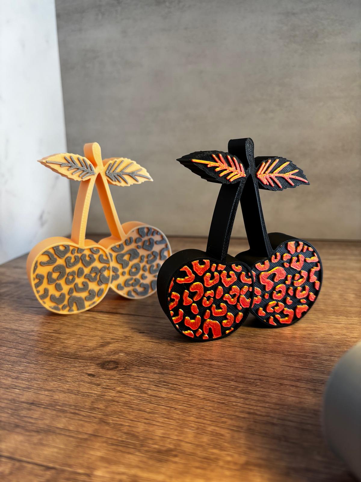 Kirschen Deko 3D Druck | Leopard Muster | Sommer Deko | Tischdeko modern | Geschenkidee | Wunschfarbe | Kirsch Deko Figur