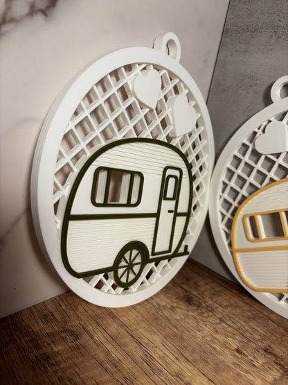 Camping Wanddeko aus 3D Druck | Wohnwagen Schild zum Aufhängen | Caravan Deko | Camper Geschenk | Wunschfarbe | 21 cm