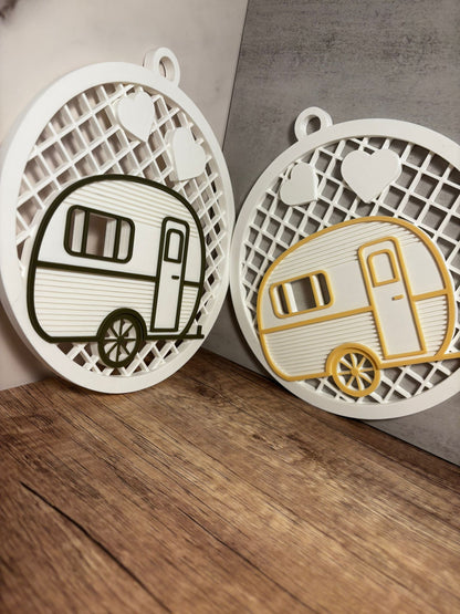 Camping Wanddeko aus 3D Druck | Wohnwagen Schild zum Aufhängen | Caravan Deko | Camper Geschenk | Wunschfarbe | 21 cm