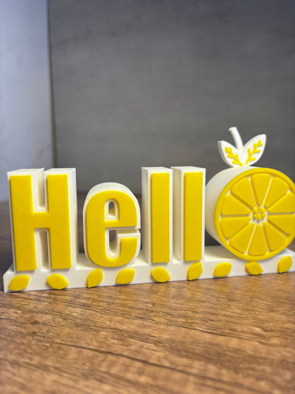Hello Schild Zitronen Deko | Sommer Deko 3D Druck | Tischdeko modern | Lemon Decor | Geschenkidee | Wunschfarbe | 16 cm