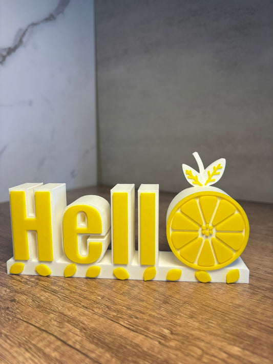 Hello Schild Zitronen Deko | Sommer Deko 3D Druck | Tischdeko modern | Lemon Decor | Geschenkidee | Wunschfarbe | 16 cm