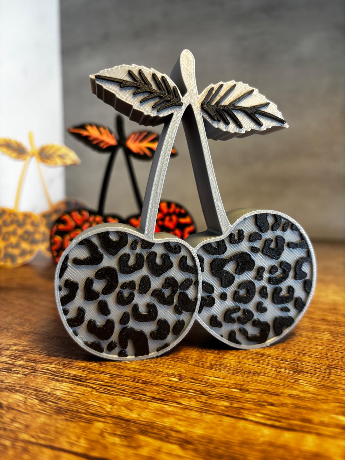 Kirschen Deko 3D Druck | Leopard Muster | Sommer Deko | Tischdeko modern | Geschenkidee | Wunschfarbe | Kirsch Deko Figur