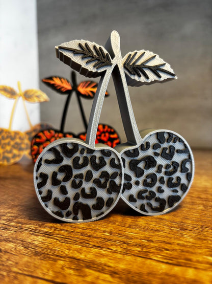 Kirschen Deko 3D Druck | Leopard Muster | Sommer Deko | Tischdeko modern | Geschenkidee | Wunschfarbe | Kirsch Deko Figur