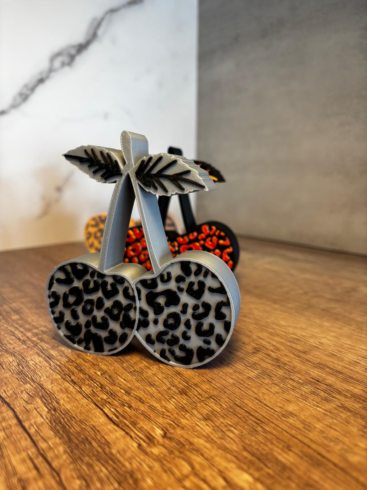 Kirschen Deko 3D Druck | Leopard Muster | Sommer Deko | Tischdeko modern | Geschenkidee | Wunschfarbe | Kirsch Deko Figur