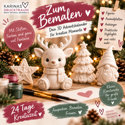 24 Tage Ausmalspaß – 3D Adventskalender zum Bemalen inkl. Farben