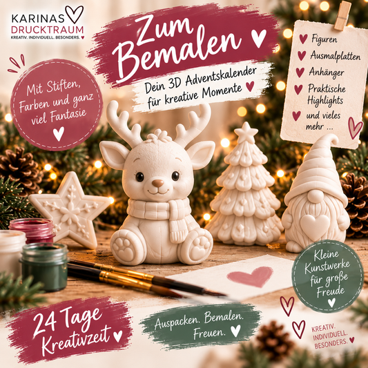 24 Tage Ausmalspaß – 3D Adventskalender zum Bemalen inkl. Farben