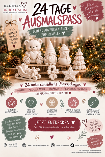 24 Tage Ausmalspaß – 3D Adventskalender zum Bemalen inkl. Farben