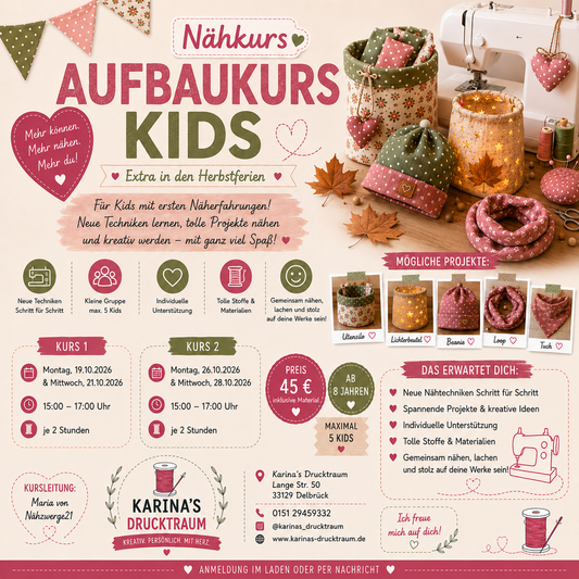 Nähkurs für Kids – Aufbaukurs in den Herbstferien