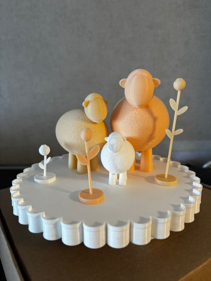3D Schaf Deko Set – Moderne Wohn-Deko mit 3 Schafen | Handmade 3D Druck | Ø 17 cm