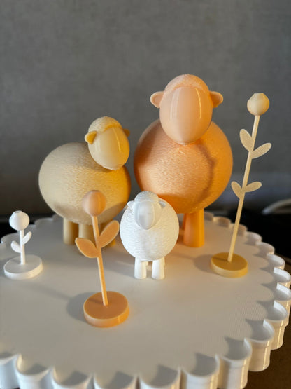 3D Schaf Deko Set – Moderne Wohn-Deko mit 3 Schafen | Handmade 3D Druck | Ø 17 cm