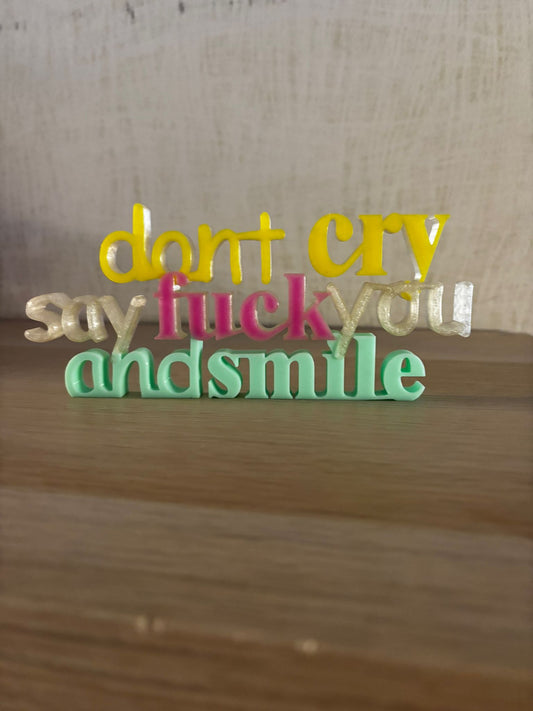 3D Schriftzug „Don’t cry – say fuck you and smile“ – Deko