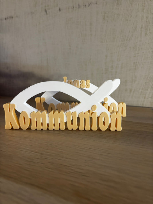 Christlicher Fisch (Ichthys) – Geschenk zur Kommunion | optional personalisiert mit Name | 17,5 × 7,4 cm