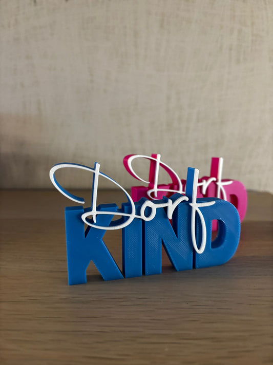 Dorfkind Schriftzug – 3D-Druck Deko in Wunschfarbe | modernes Geschenk | ca. 11 × 6,7 cm