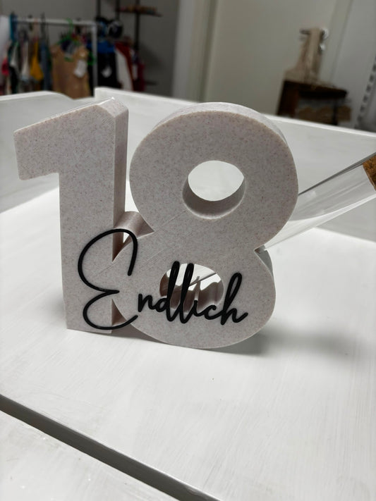 18 Endlich mit Reagenzglas | Geschenk zum 18. Geburtstag | Personalisierbar | Wunschfarbe | Blumenvase | Geldgeschenk | Geburtstagsdeko