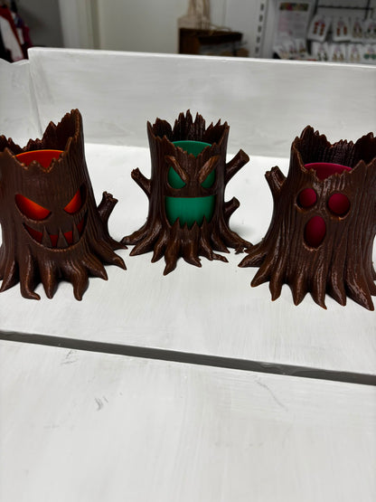 Halloween Baumstumpf 3er Set | Leuchtende Halloween Deko | Baumstämme | Tischdeko | Innenfarbe wählbar | 3D Druck | Herbstdeko