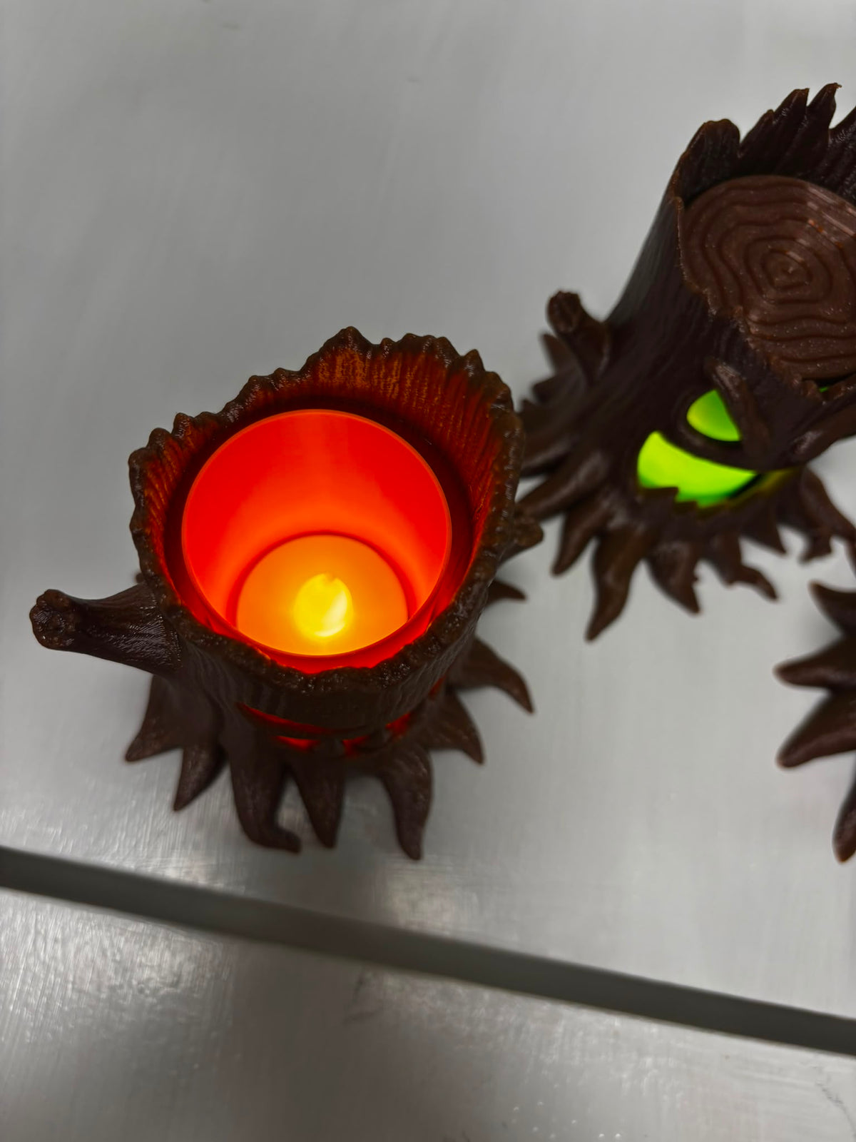 Halloween Baumstumpf 3er Set | Leuchtende Halloween Deko | Baumstämme | Tischdeko | Innenfarbe wählbar | 3D Druck | Herbstdeko