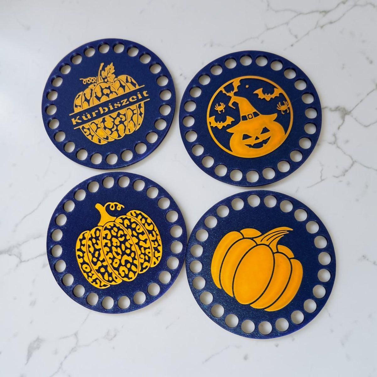 Häkelrohling Herbst & Halloween – Untersetzer zum Behäkeln – 10 cm Häkelboden – einzeln oder 4er Set