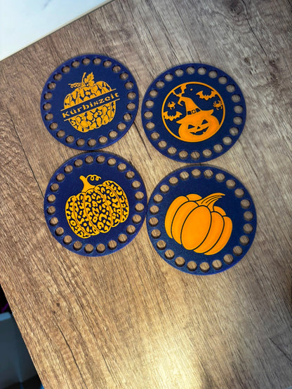 Häkelrohling Herbst & Halloween – Untersetzer zum Behäkeln – 10 cm Häkelboden – einzeln oder 4er Set