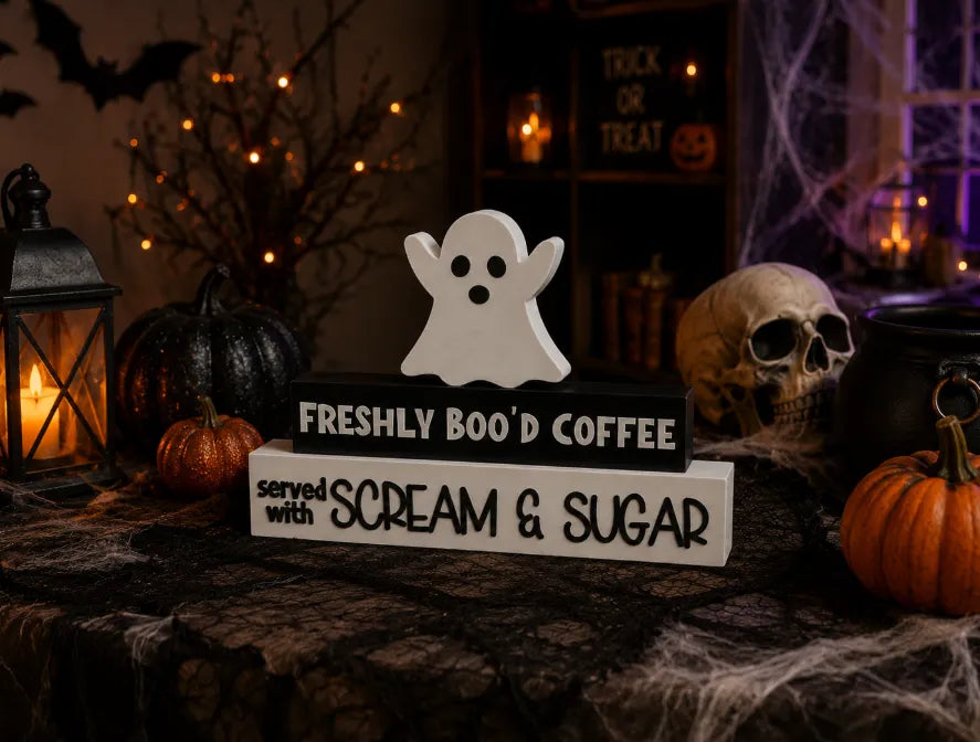 Personalisierte Halloween Kaffeebar Deko | Coffee Bar Schild | Wunschtext | Spooky Halloween Dekoration | Ghost Decor | 3D Druck