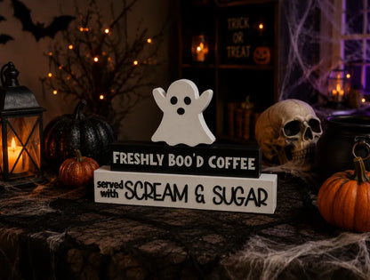 Personalisierte Halloween Kaffeebar Deko | Coffee Bar Schild | Wunschtext | Spooky Halloween Dekoration | Ghost Decor | 3D Druck