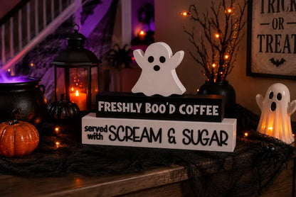 Personalisierte Halloween Kaffeebar Deko | Coffee Bar Schild | Wunschtext | Spooky Halloween Dekoration | Ghost Decor | 3D Druck