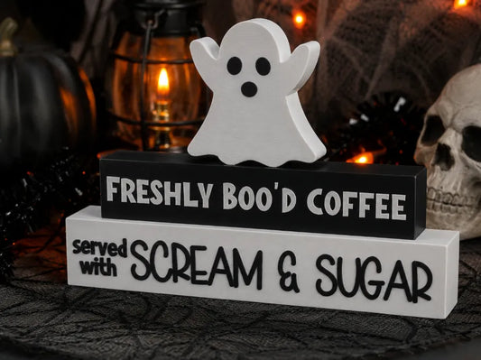 Personalisierte Halloween Kaffeebar Deko | Coffee Bar Schild | Wunschtext | Spooky Halloween Dekoration | Ghost Decor | 3D Druck