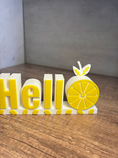 Hello Schild Zitronen Deko | Sommer Deko 3D Druck | Tischdeko modern | Lemon Decor | Geschenkidee | Wunschfarbe | 16 cm
