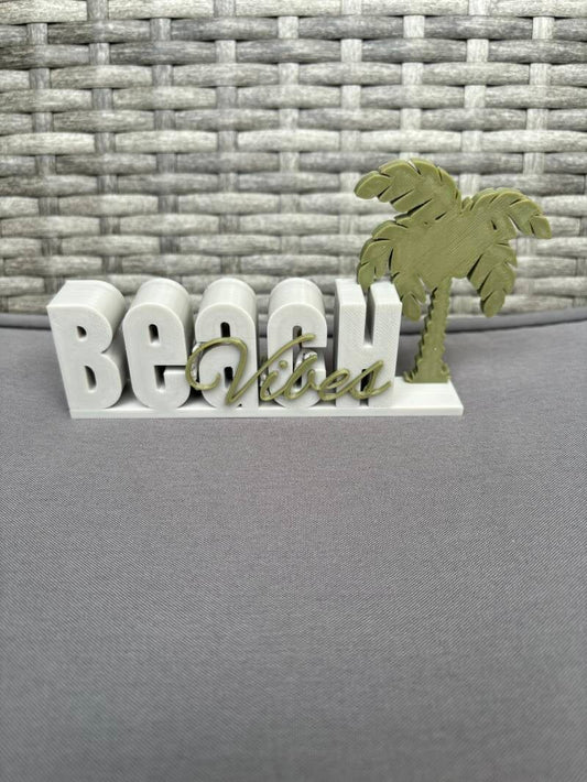 Deko-Schriftzug „Beach Vibes“ aus 3D-Druck – PLA, 15,4x7,5 cm, 2-farbig, Wunschfarbe