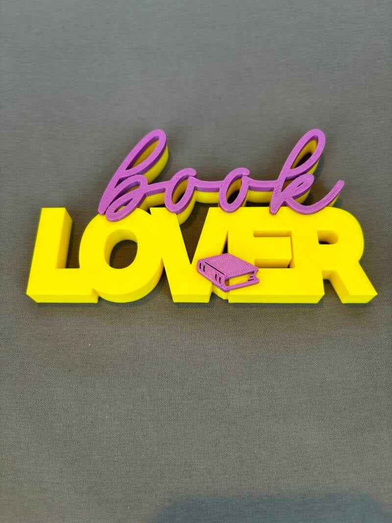 Book Lover Schriftzug aus 3D-Druck – PLA, 13,5x7,8 cm, Wunschfarbe, Geschenk für Leseratten