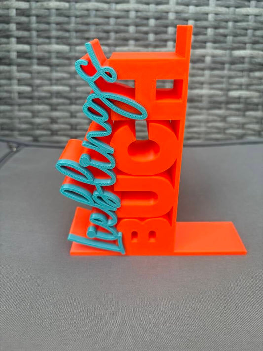 Buchstütze „Lieblingsbuch“ aus 3D-Druck – PLA, 15x13 cm, Wunschfarbe, Geschenk für Leseratten