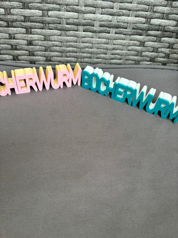 3D Schriftzug „BÜCHERWURM“ – Deko für Bücherregal – Wunschfarbe