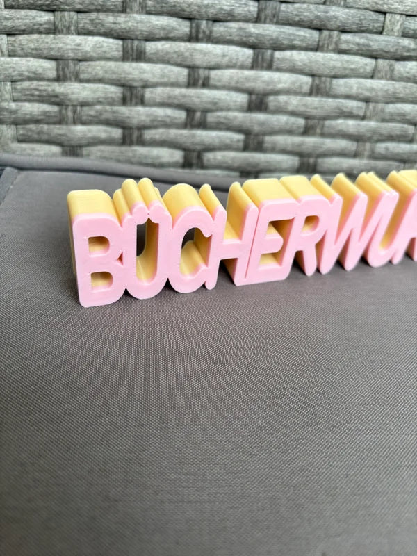 3D Schriftzug „BÜCHERWURM“ – Deko für Bücherregal – Wunschfarbe
