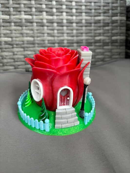 Märchenhaus Rose aus 3D-Druck – mit LED-Teelicht, PLA, romantische Deko